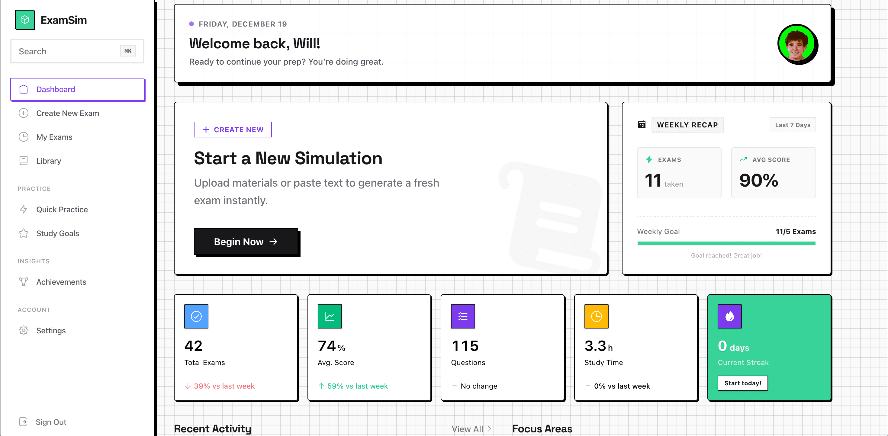 ExamSim Dashboard Preview